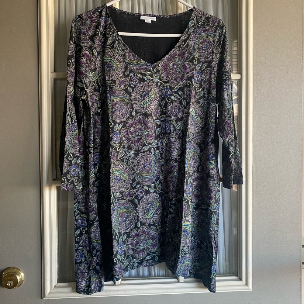J. Jill Black Floral Patterned Women's Top